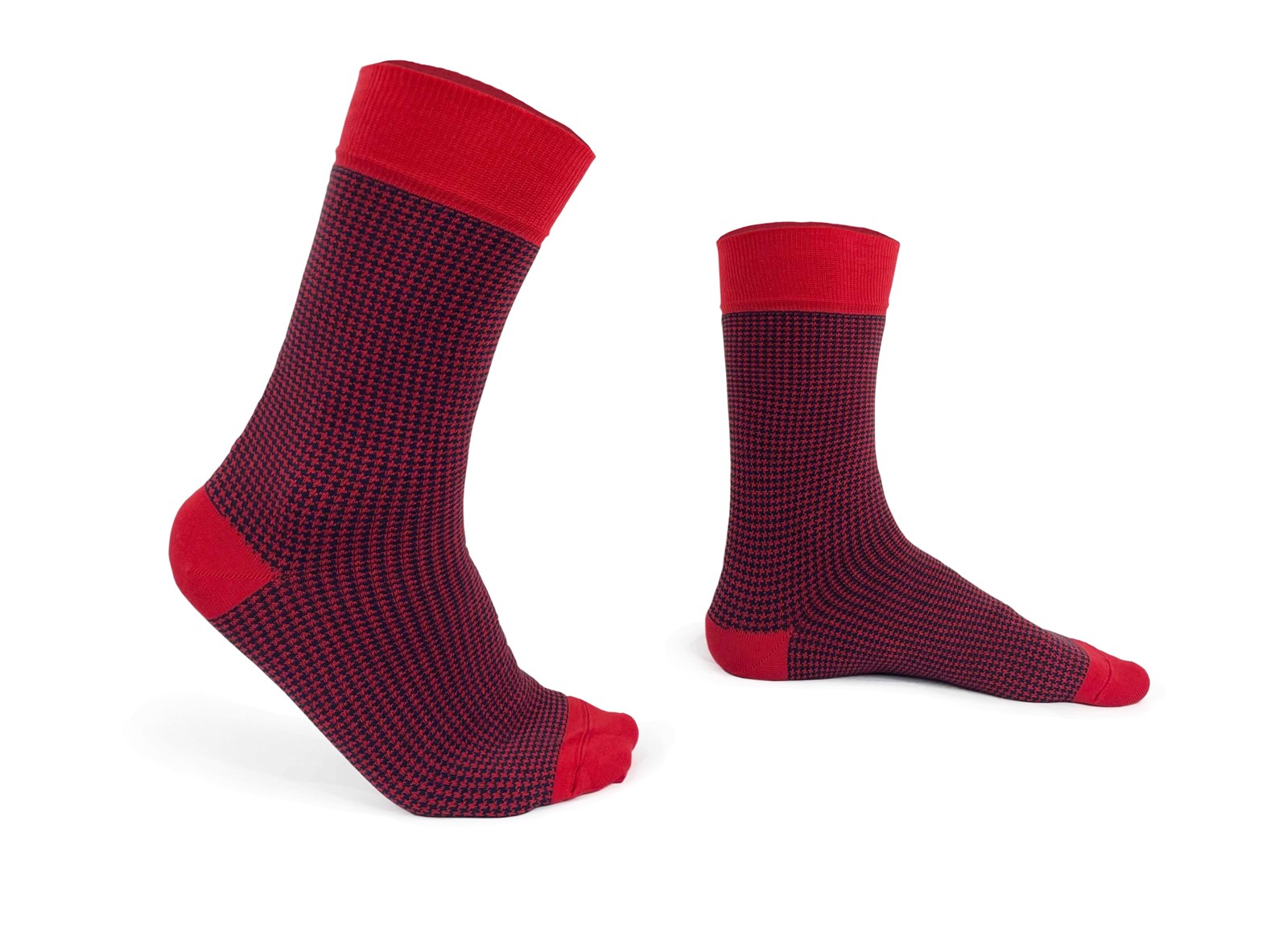 chaussettes-rouges fantaisie-hommes-femmes-en-coton-vertes-à-motif-pied-de-poule-remaillées-à-la-main